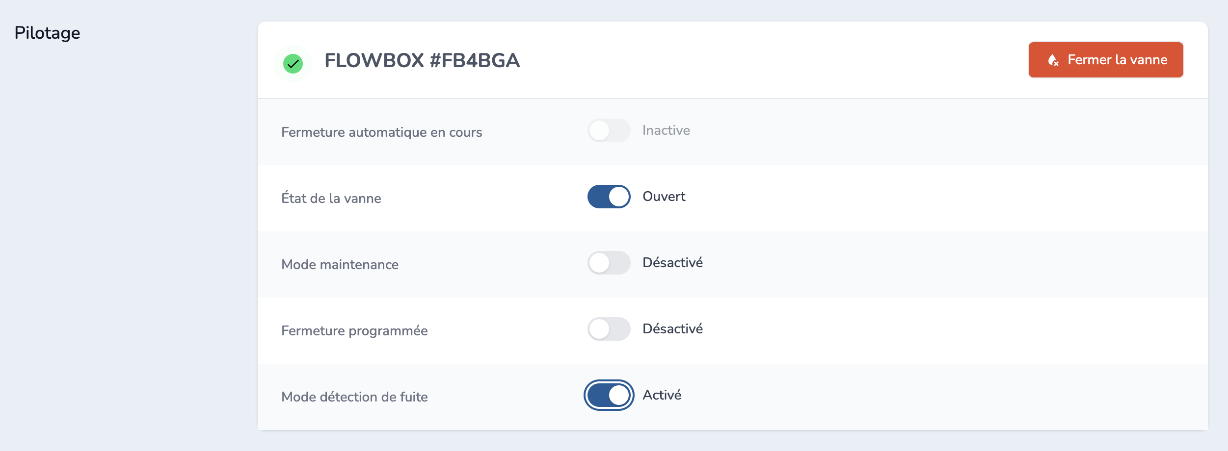 Mode Détection de fuite