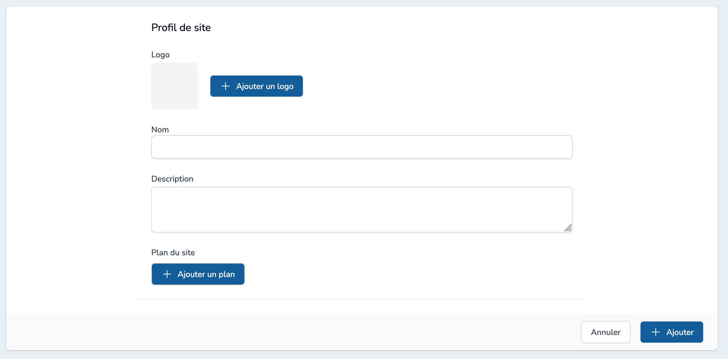 Formulaire de création de site