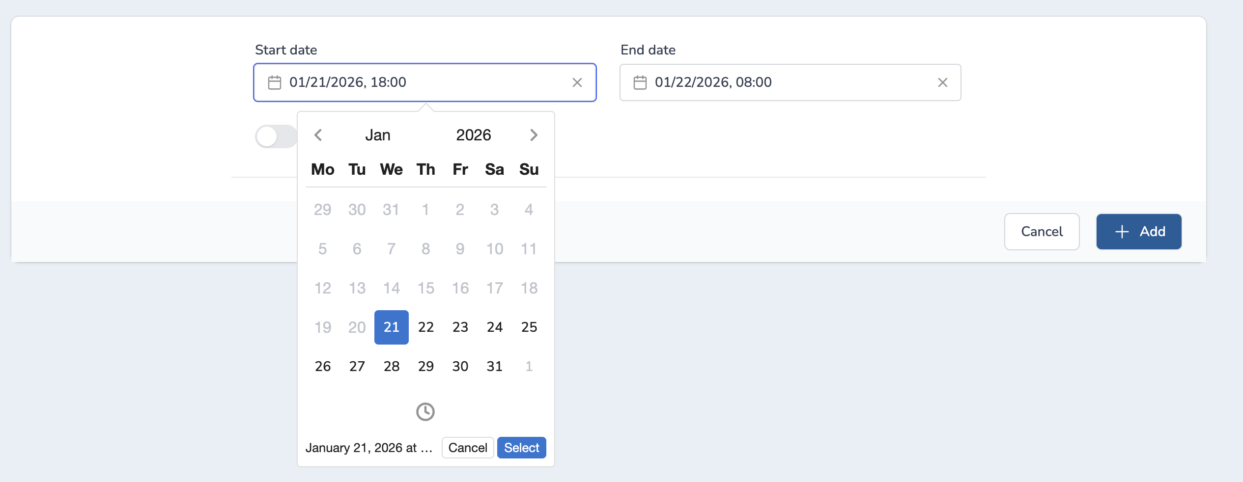 Add closing schedule