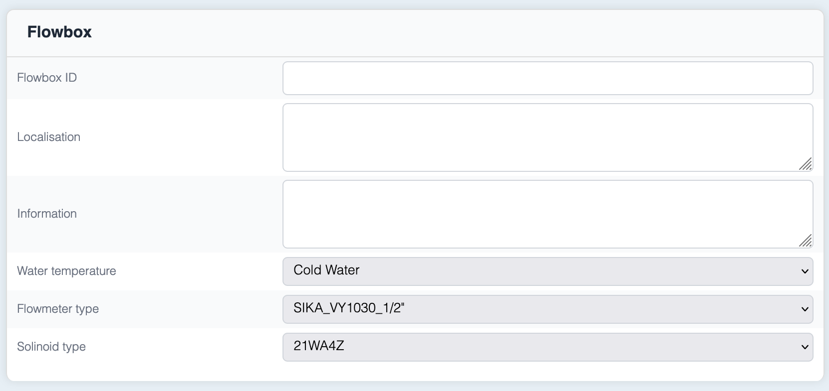 Flowbox Configuration - Section Flowbox