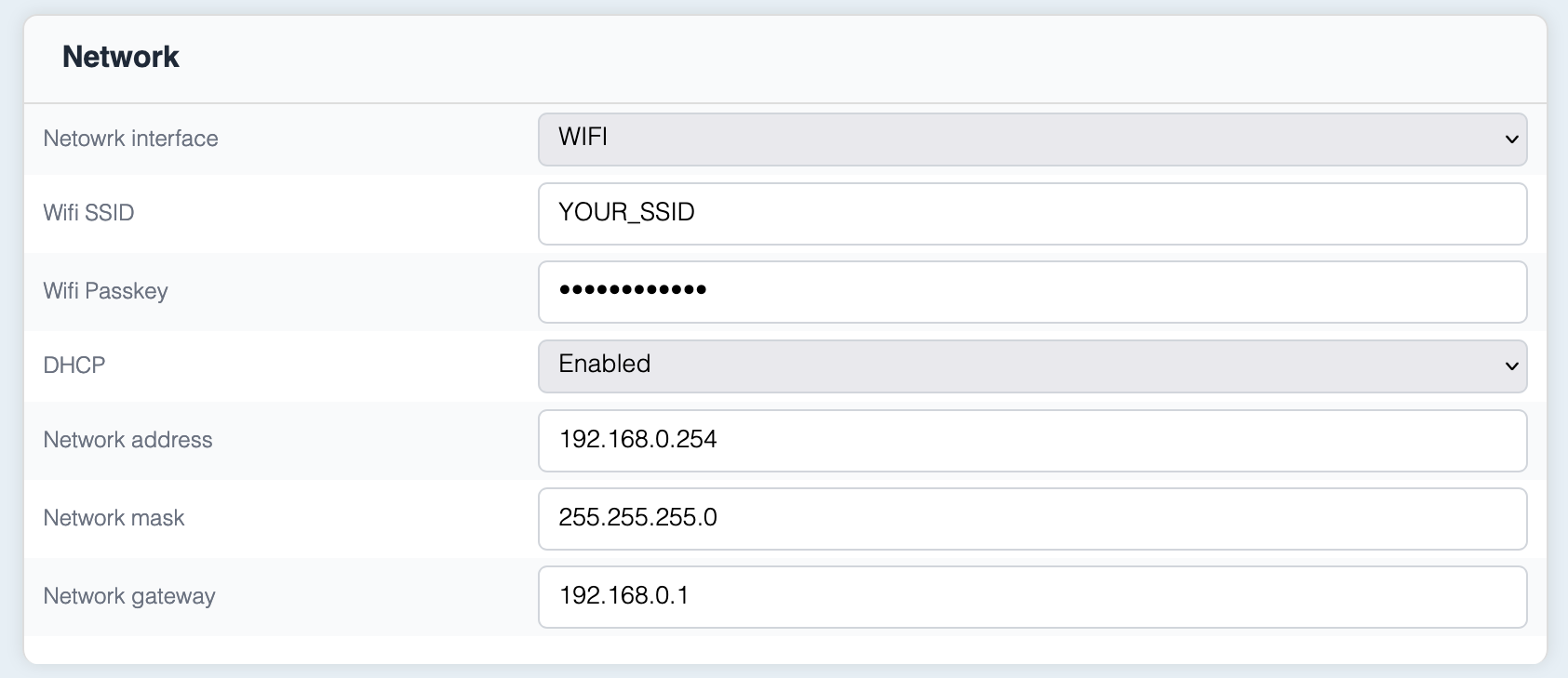 Flowbox Configuration - Section Network