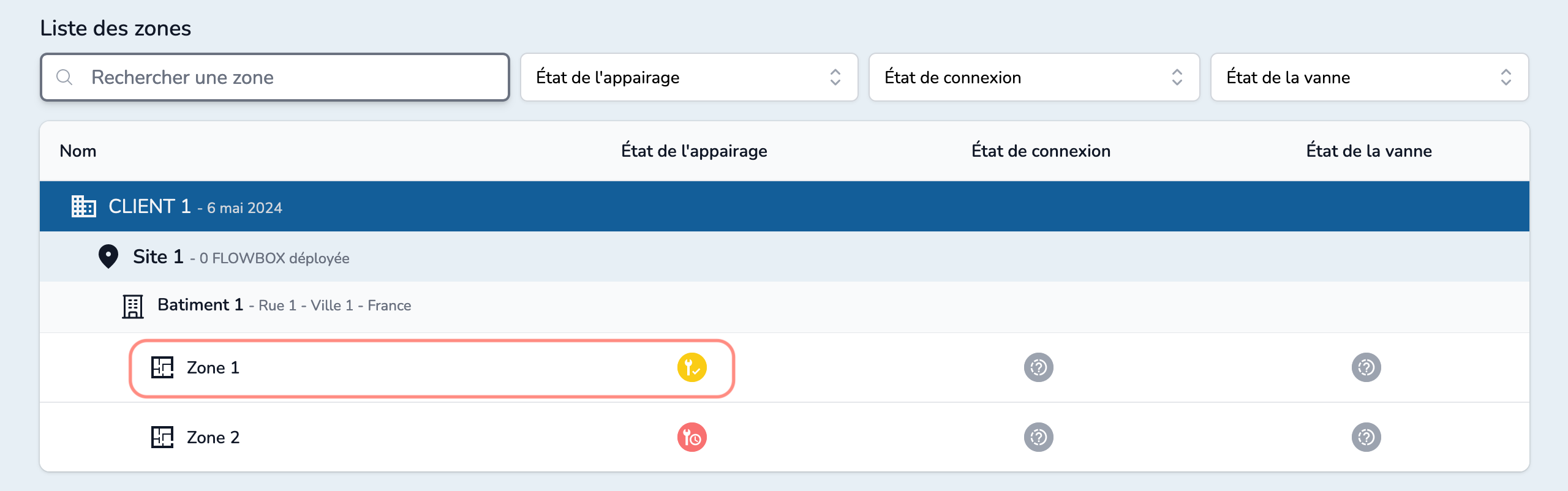 WebApp - Zone list with flowbox to be paired