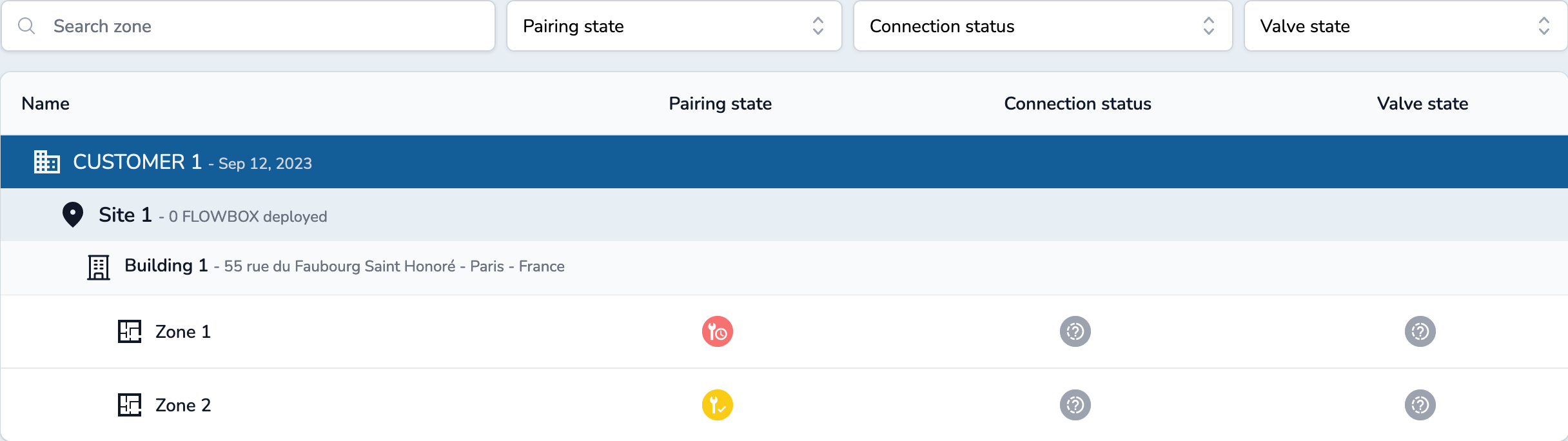 WebApp - Zone list with flowbox to be paired